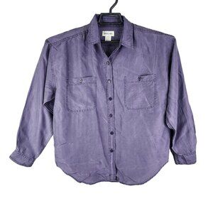 Women's Vintage Bogari Purple 100% Silk Shirt Button-Up Pockets Long Sleeve M